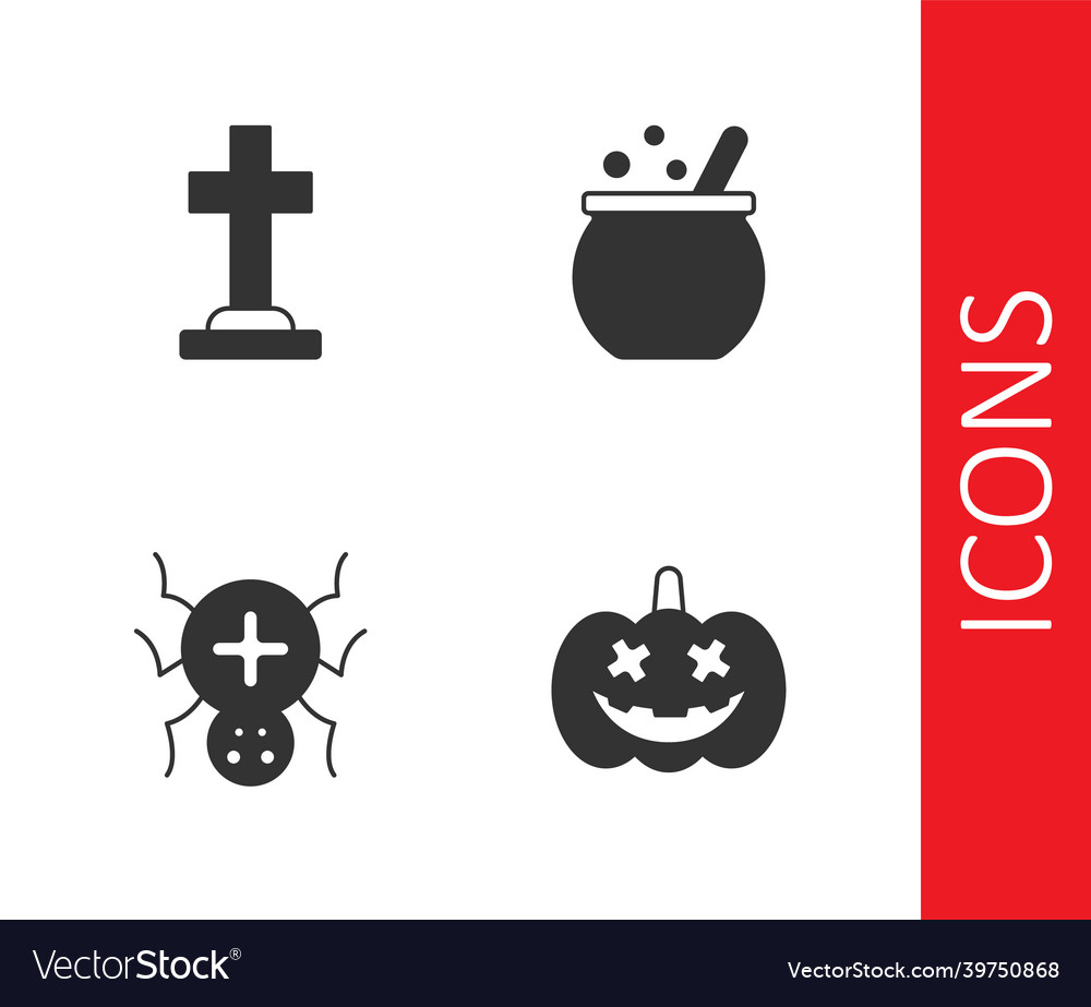 Set pumpkin tombstone with cross spider Royalty Free Vector