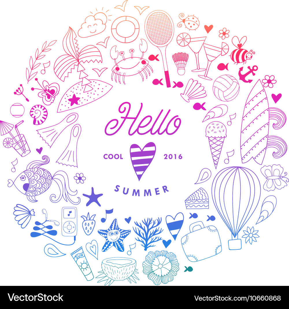 Summer vacation hand drawn elements Royalty Free Vector