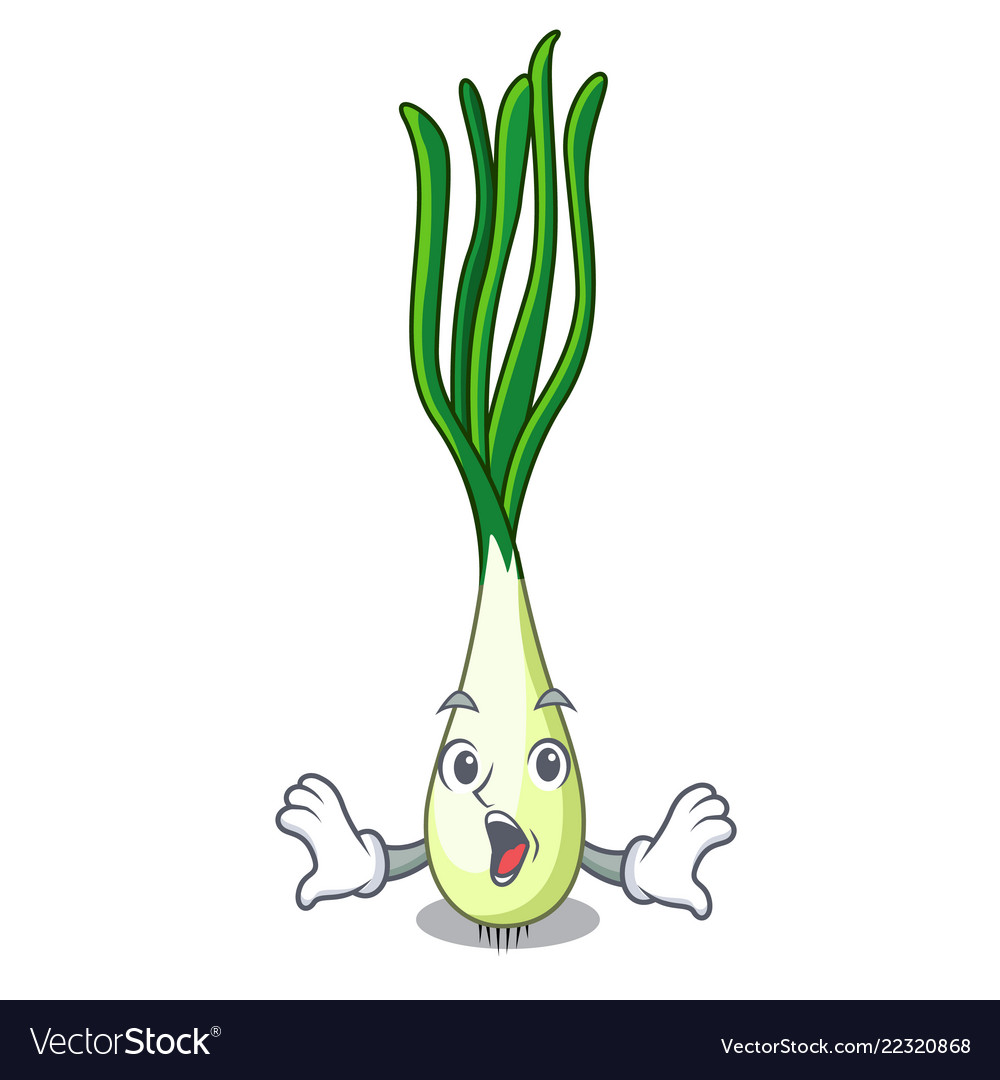 Surprised cartoon fresh spring onion for cooking Vector Image