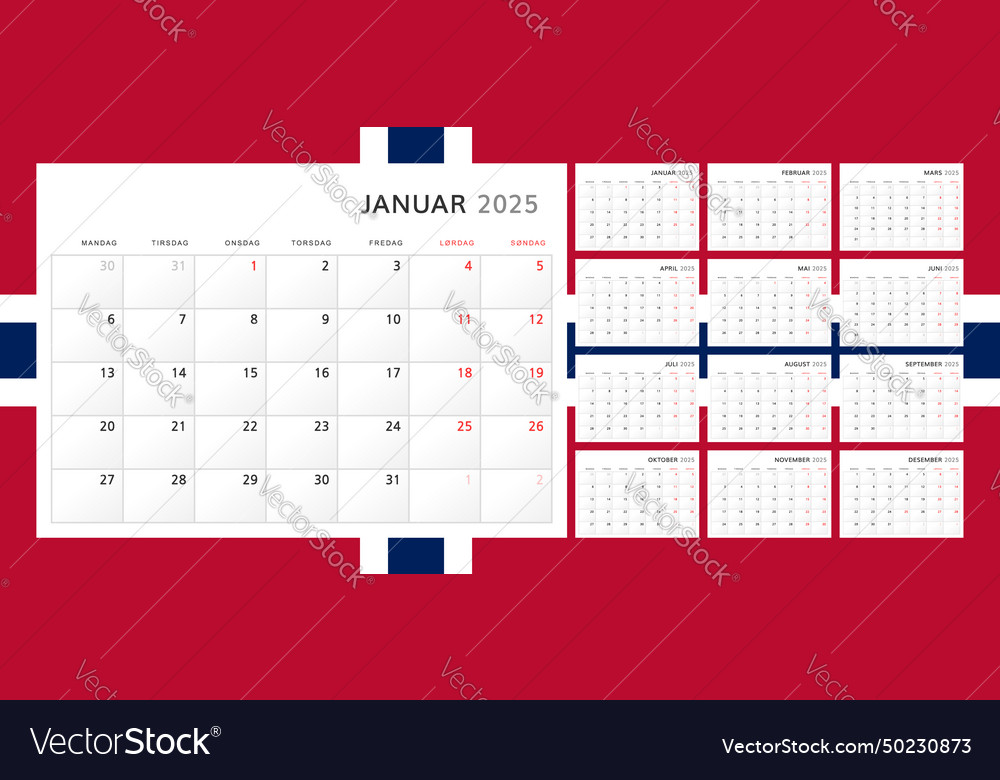 Calendar 2025 in norwegian wall quarterly Vector Image