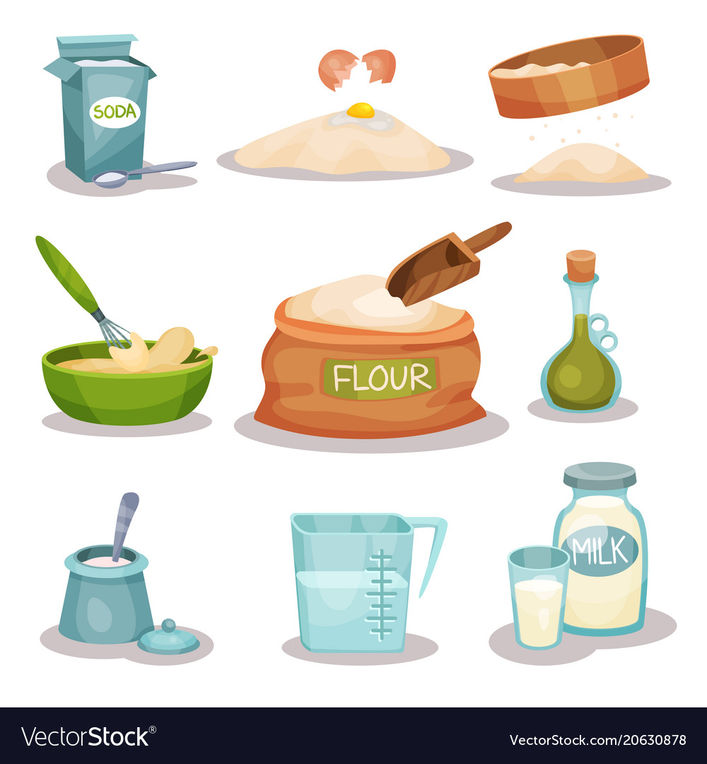 Bakery ingridients set kitchen utensils and Vector Image