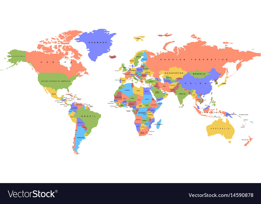 Color World Map Political Map Royalty Free Vector Image Images