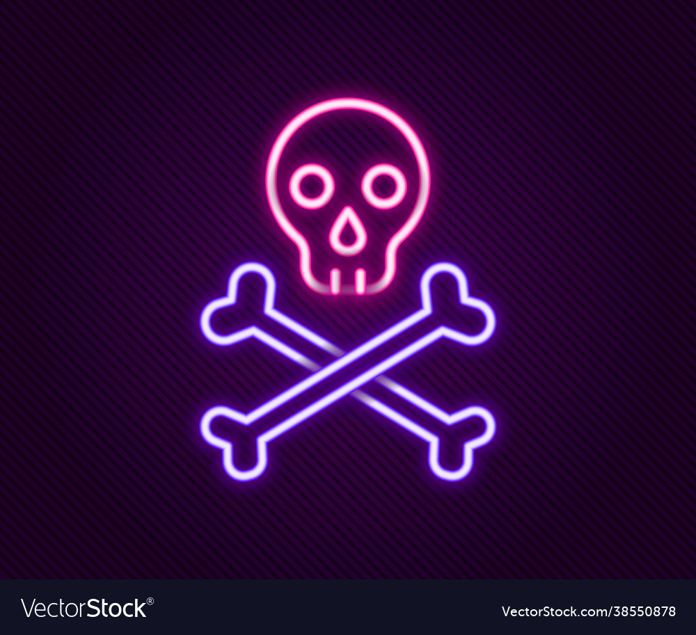 Glowing neon line skull on crossbones icon Vector Image