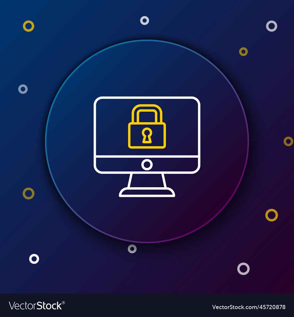 Line lock on computer monitor screen icon isolated