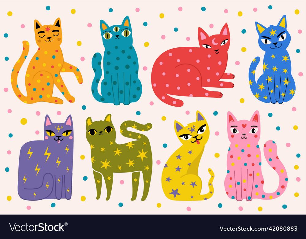 Collection with trendy colored cats vector image Collection with trendy colored cats