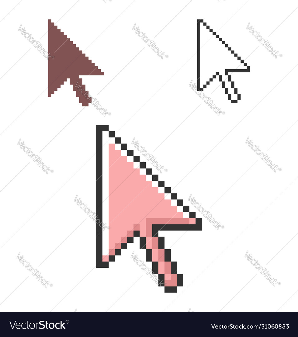 Pixel icon pointer arrow in three variants Vector Image