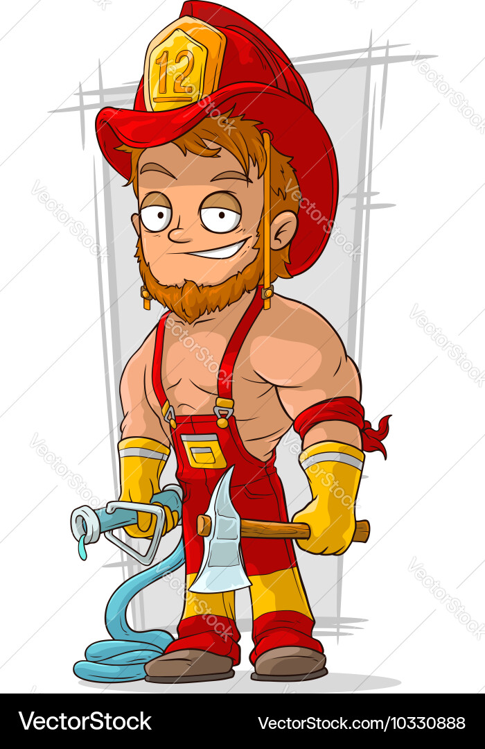 Cartoon Fireman With Axe In Red Royalty Free Vector Image