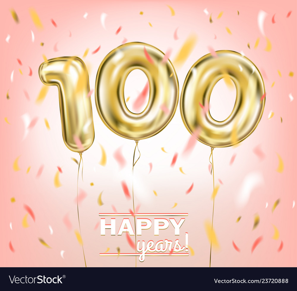 Image of gold balloon 100 in the pink sky Vector Image