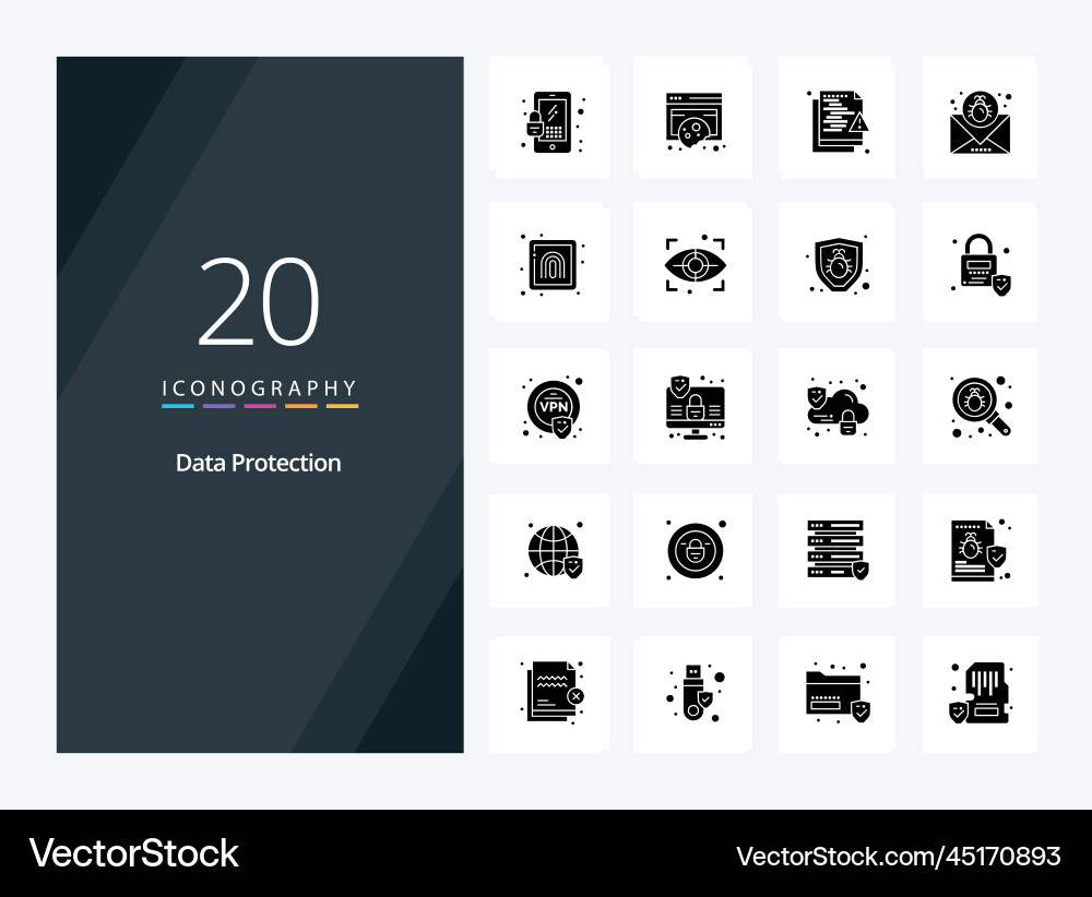 20 data protection solid glyph icon Royalty Free Vector