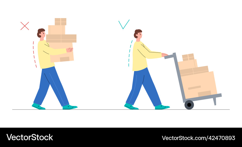 Man carrying heavy boxes wrong and right Vector Image