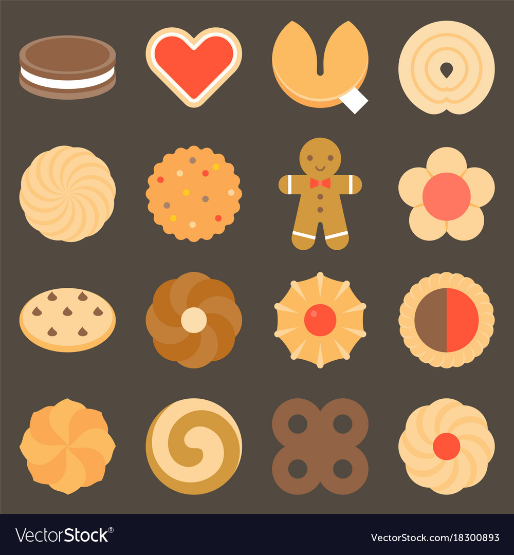 Set of assorted cookies in flat design icon Vector Image