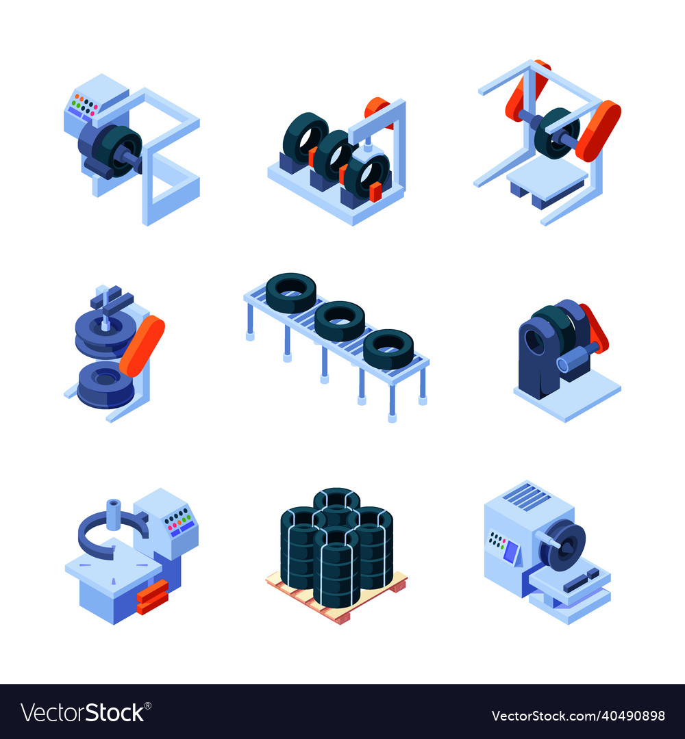 Making tires isometric technician processes Vector Image