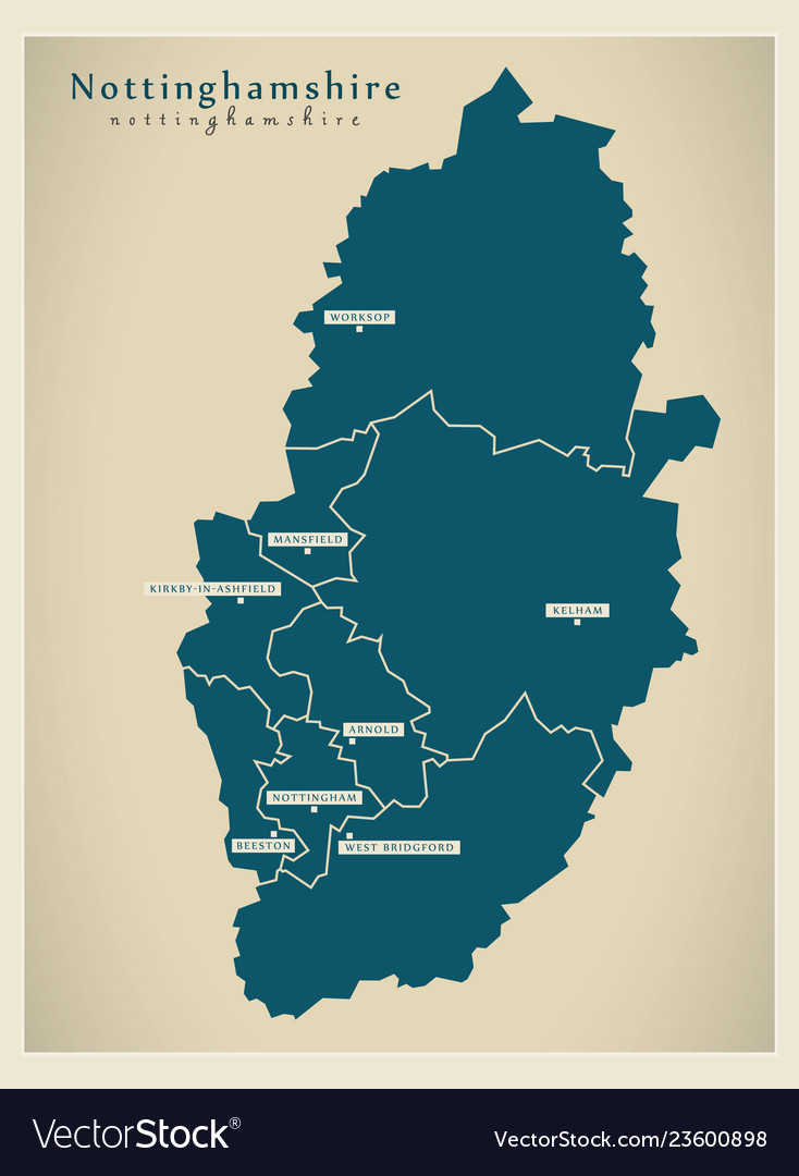 Modern map - nottinghamshire county with cities Vector Image