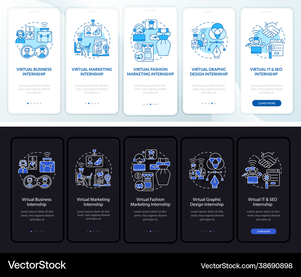 Remote internship areas onboarding mobile app Vector Image