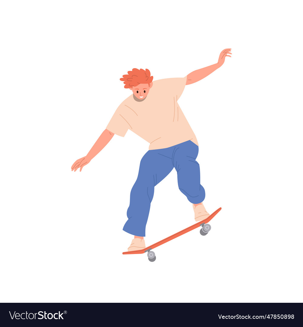 Teenager boy training longboard riding learning Vector Image