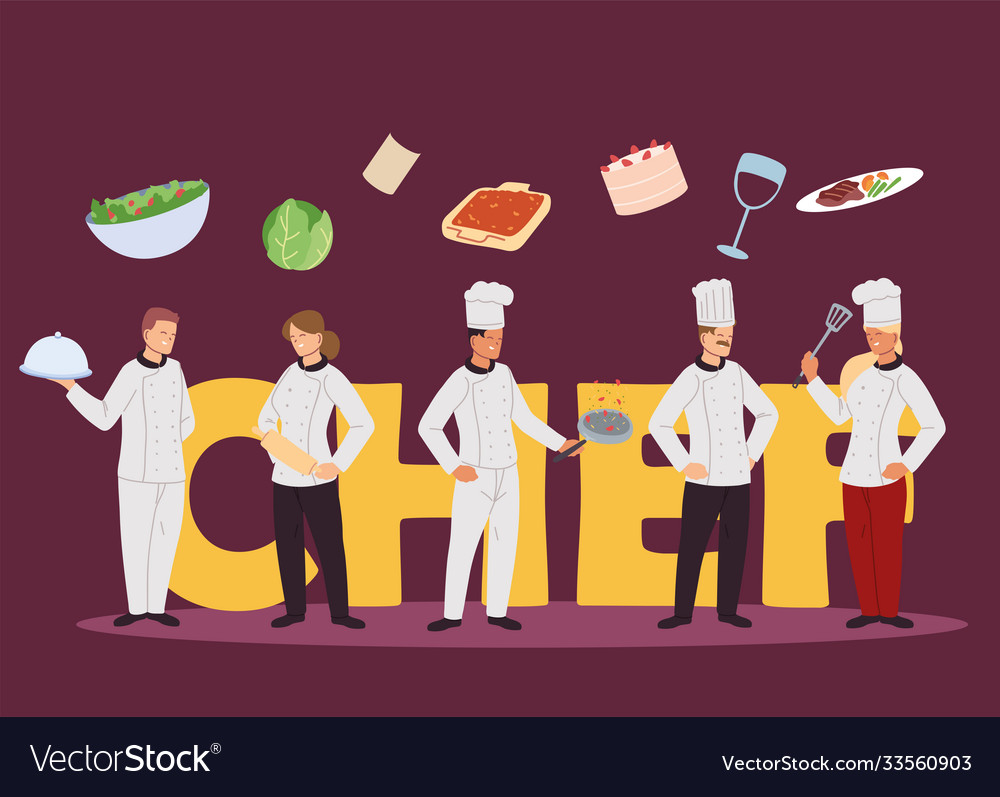 Chefs team with kitchen service Royalty Free Vector Image