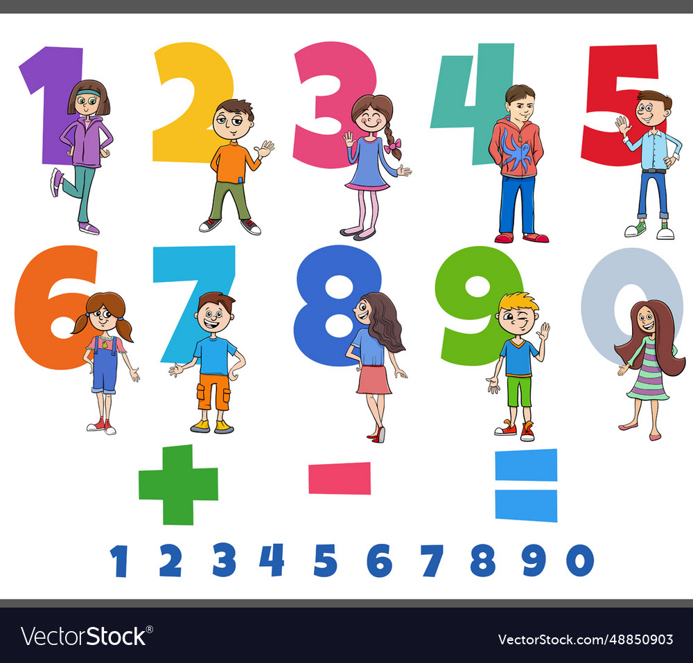 Educational numbers set with children and teen Vector Image