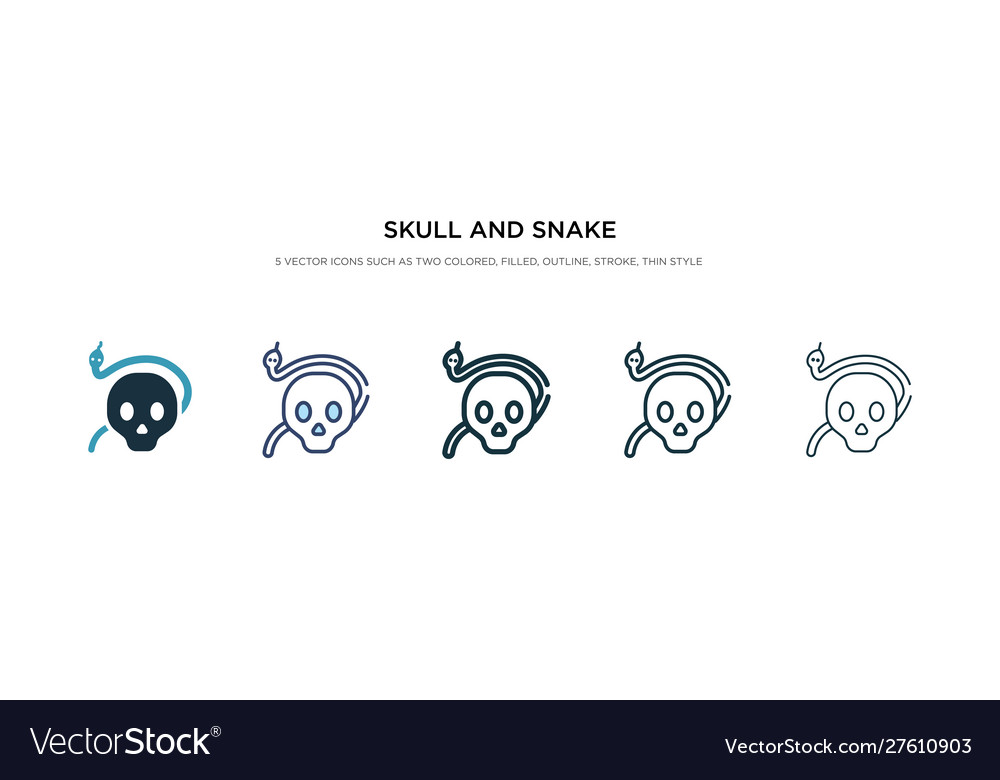 Skull and snake icon in different style two