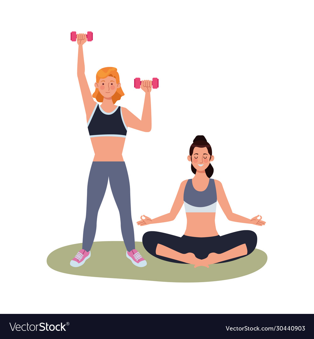 Young girls athletes practicing exercise Vector Image