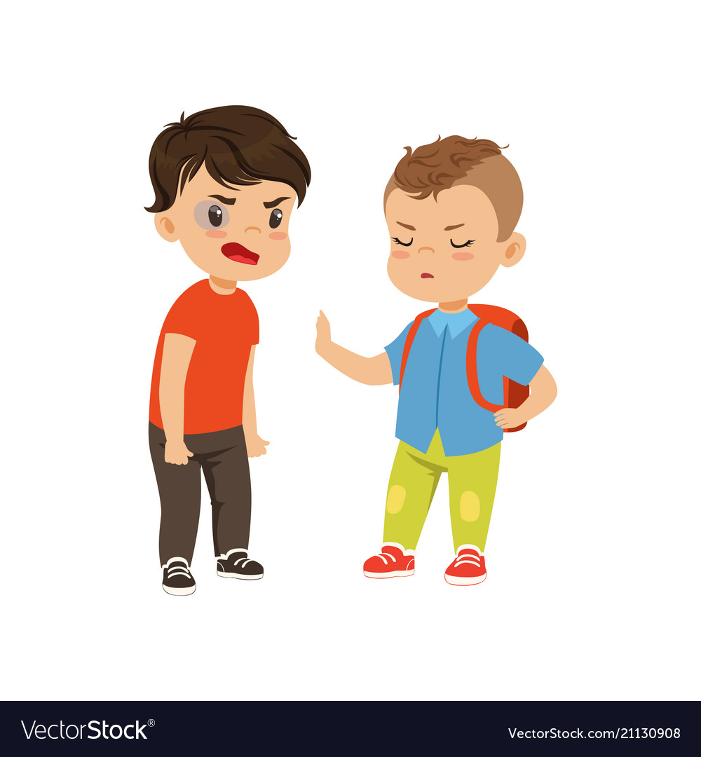 Brave litlle schoolboy with backpack trying to Vector Image