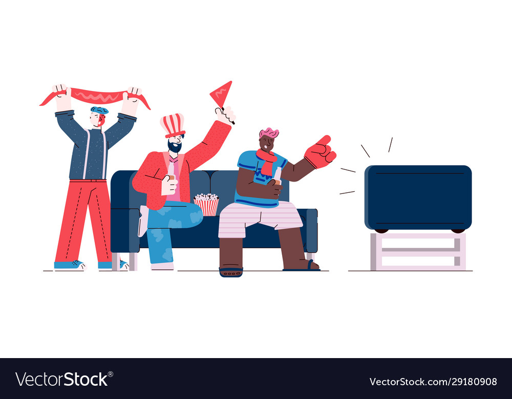 Friends Group Watching Tv Sports Match Sketch Vector Image