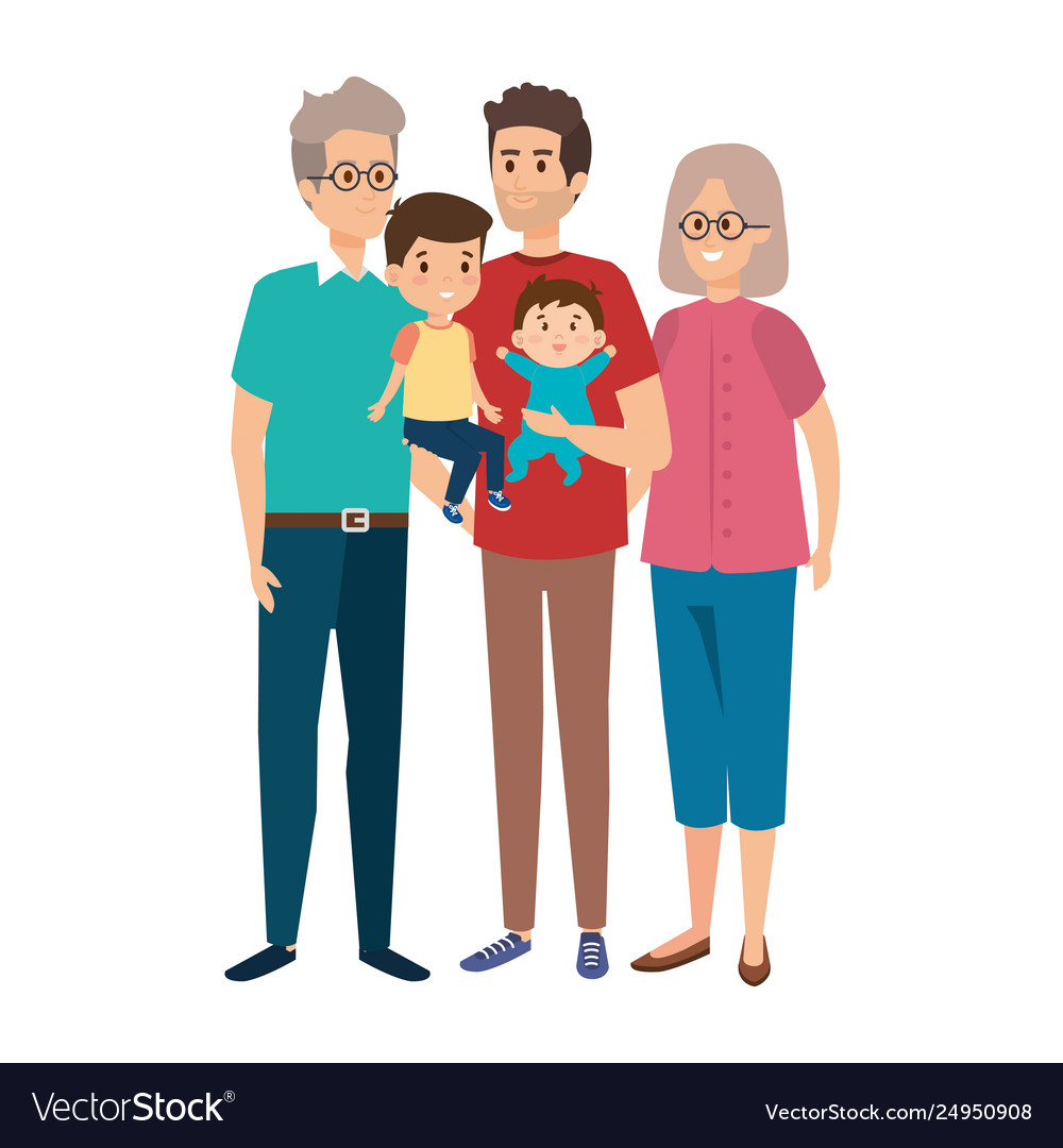 Grandparents couple with son and kids Royalty Free Vector