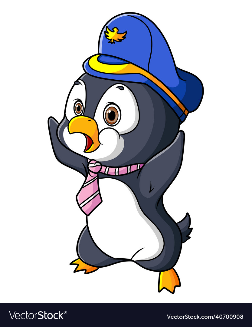 Little penguin is shocked and wearing cap Vector Image