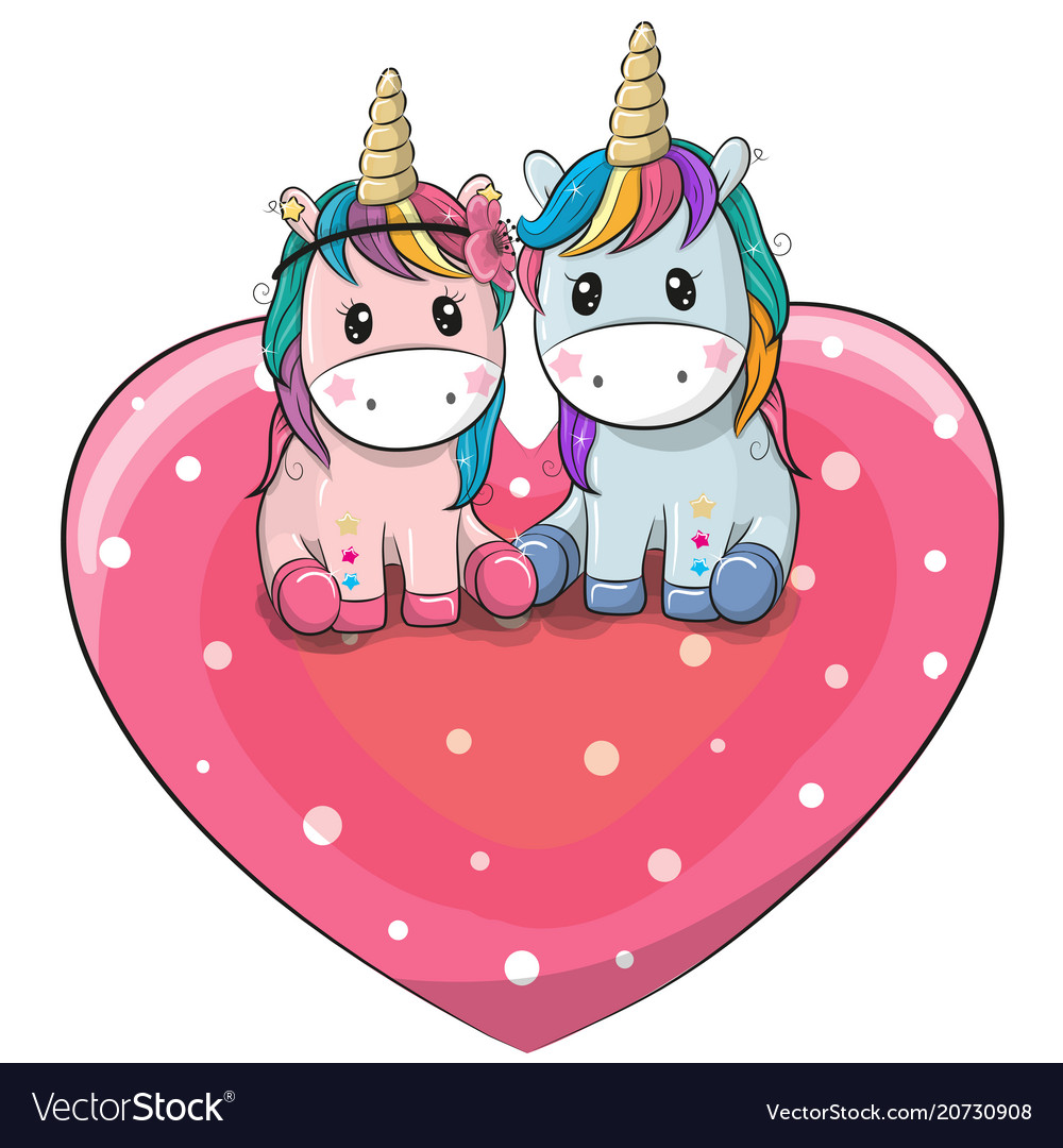 Two Cute Unicorns Are Sitting On A Heart Vector Image