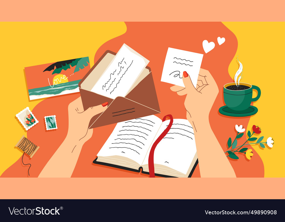 Write letter hands holding opened paper mail vector image