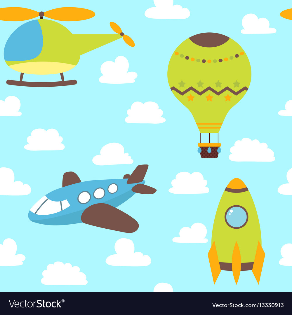 Cute children seamless pattern with plane Vector Image