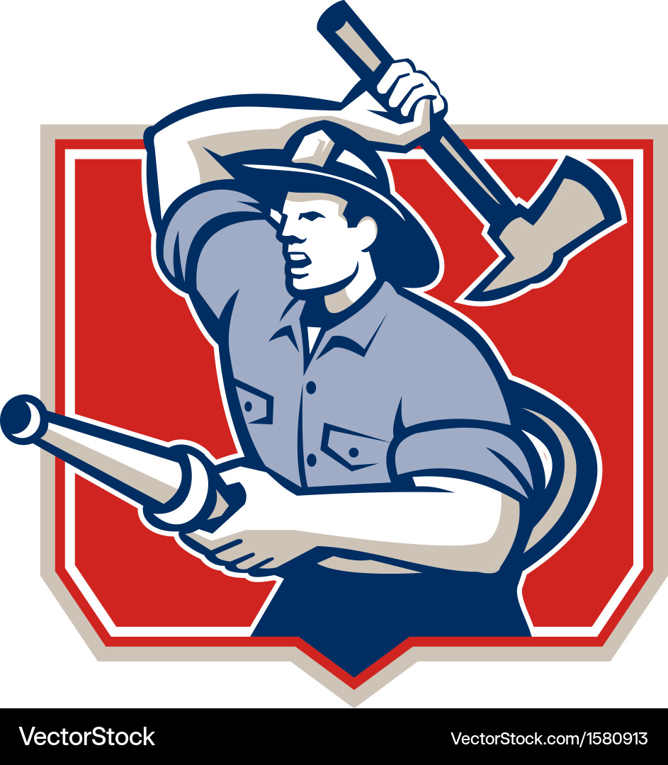 Fireman firefighter wielding fire axe Royalty Free Vector