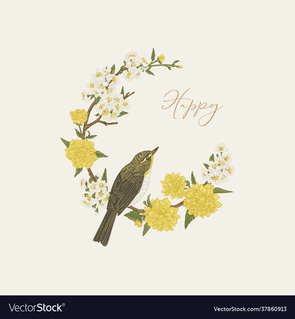 Floral wreath with bird Royalty Free Vector Image