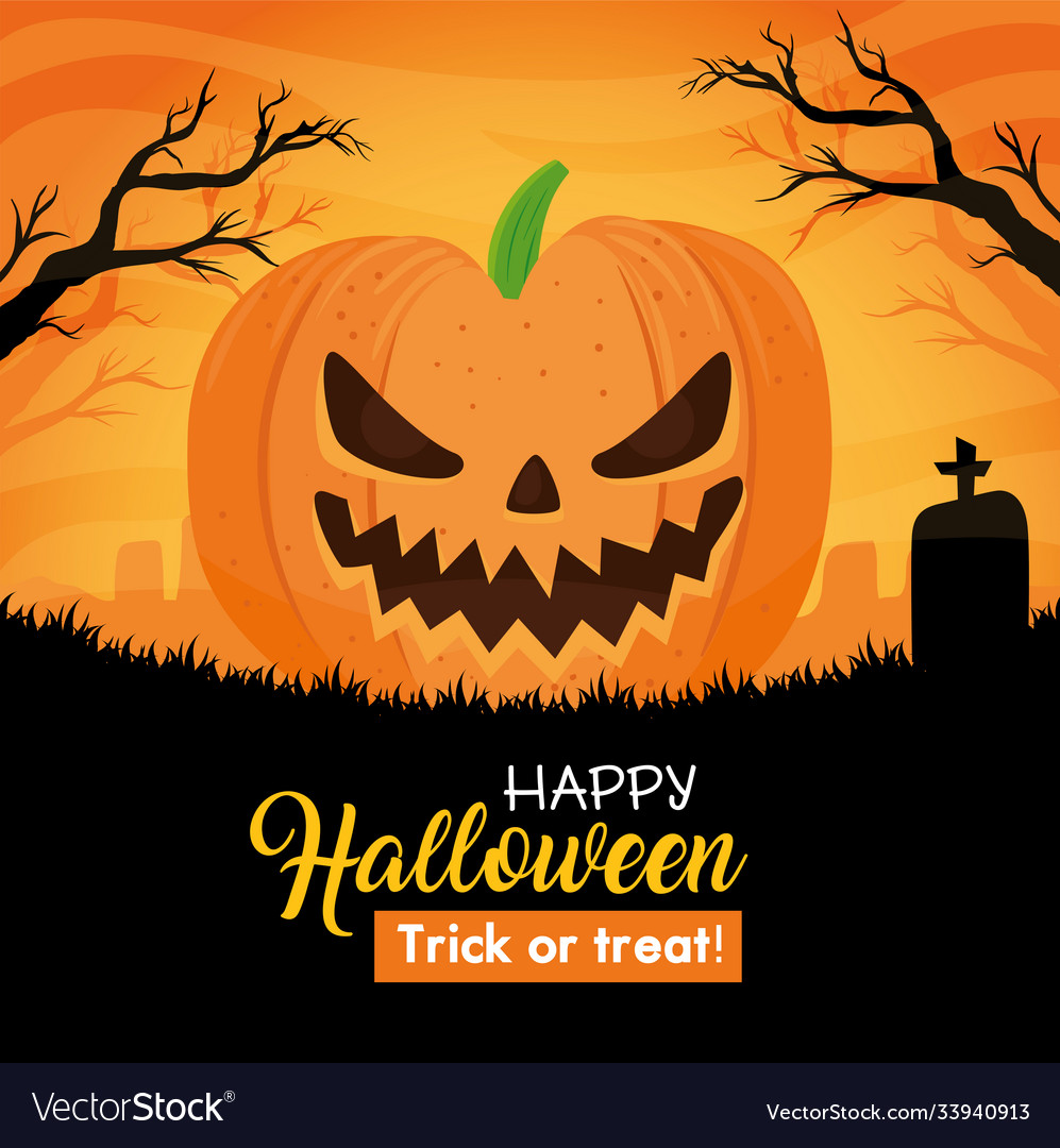 Happy halloween banner with scary pumpkin Vector Image