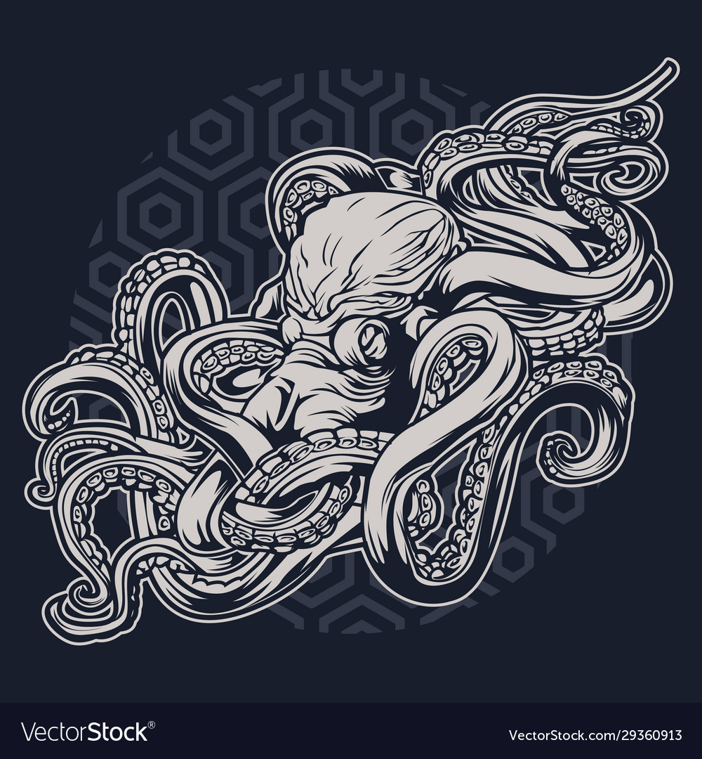 Octopus vintage on blue pattern background Vector Image