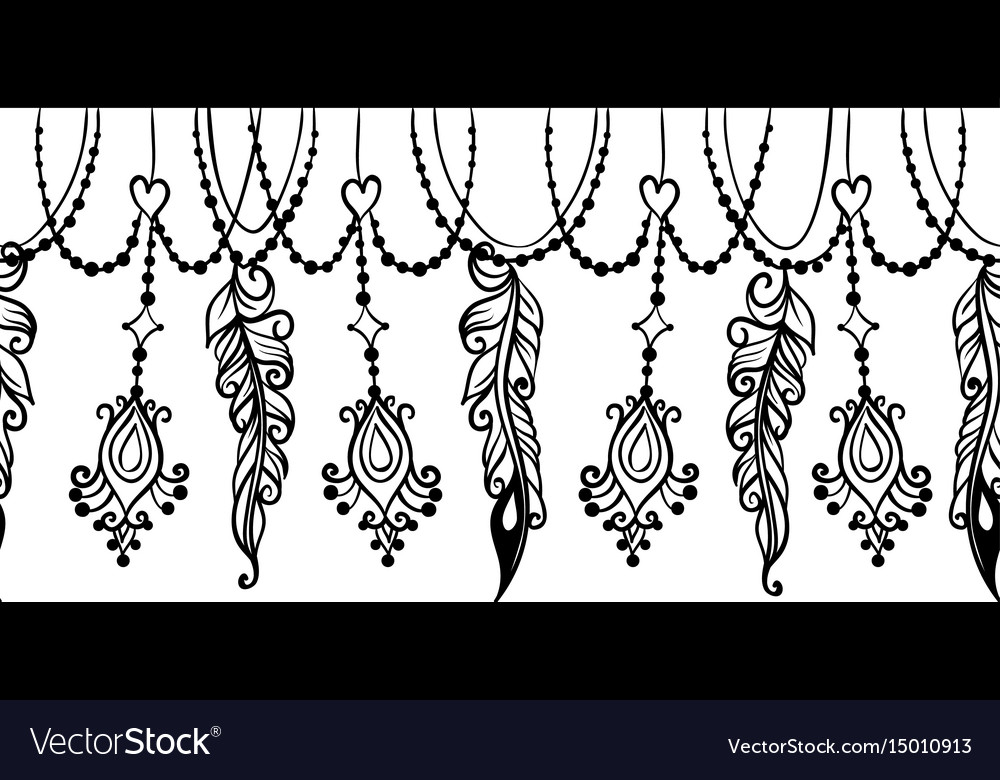 Seamless border with chains and feathers Vector Image