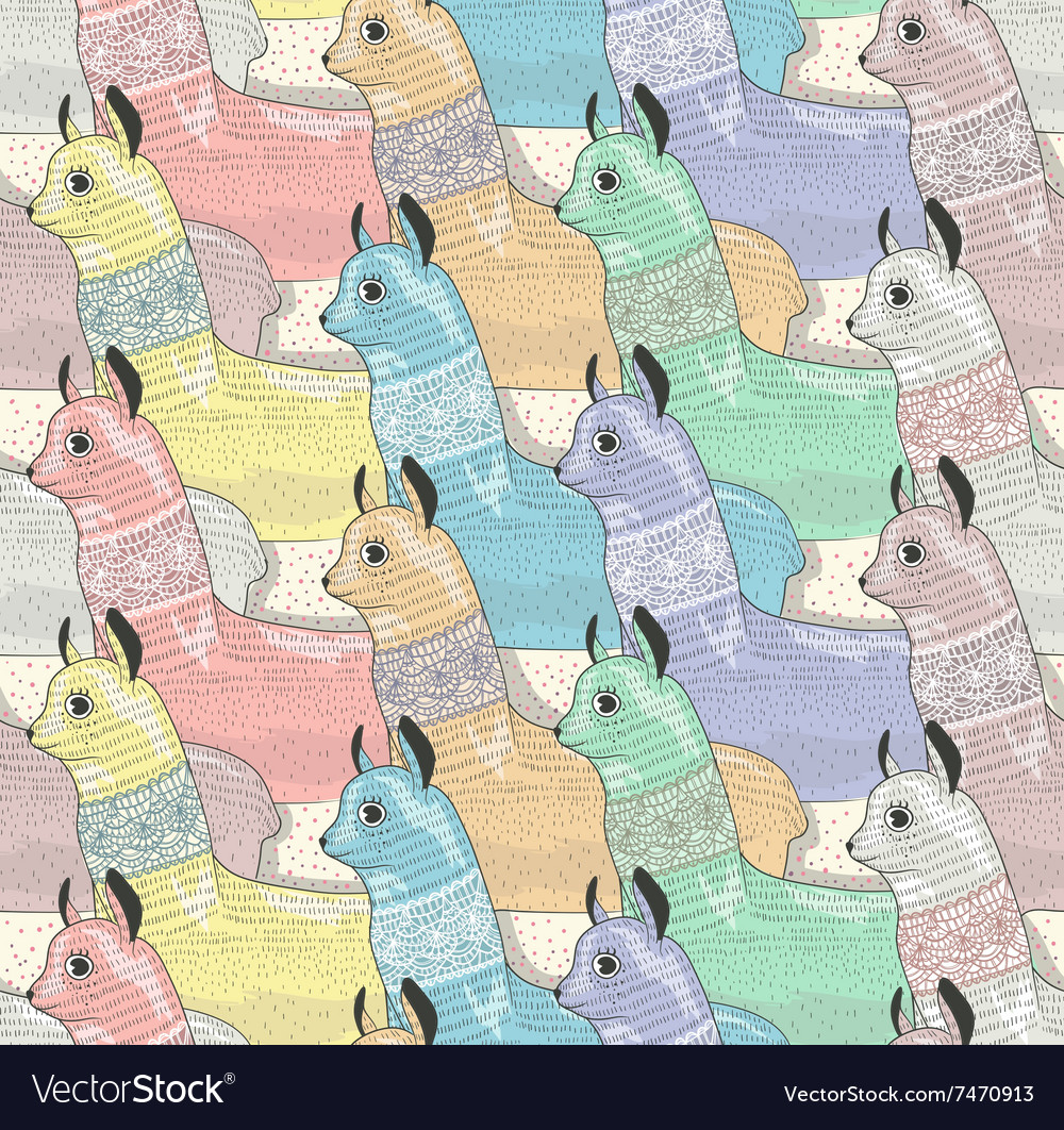 Seamless pattern with cute lamas Royalty Free Vector Image