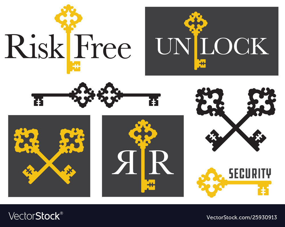 Set antique key emblem graphics Royalty Free Vector Image