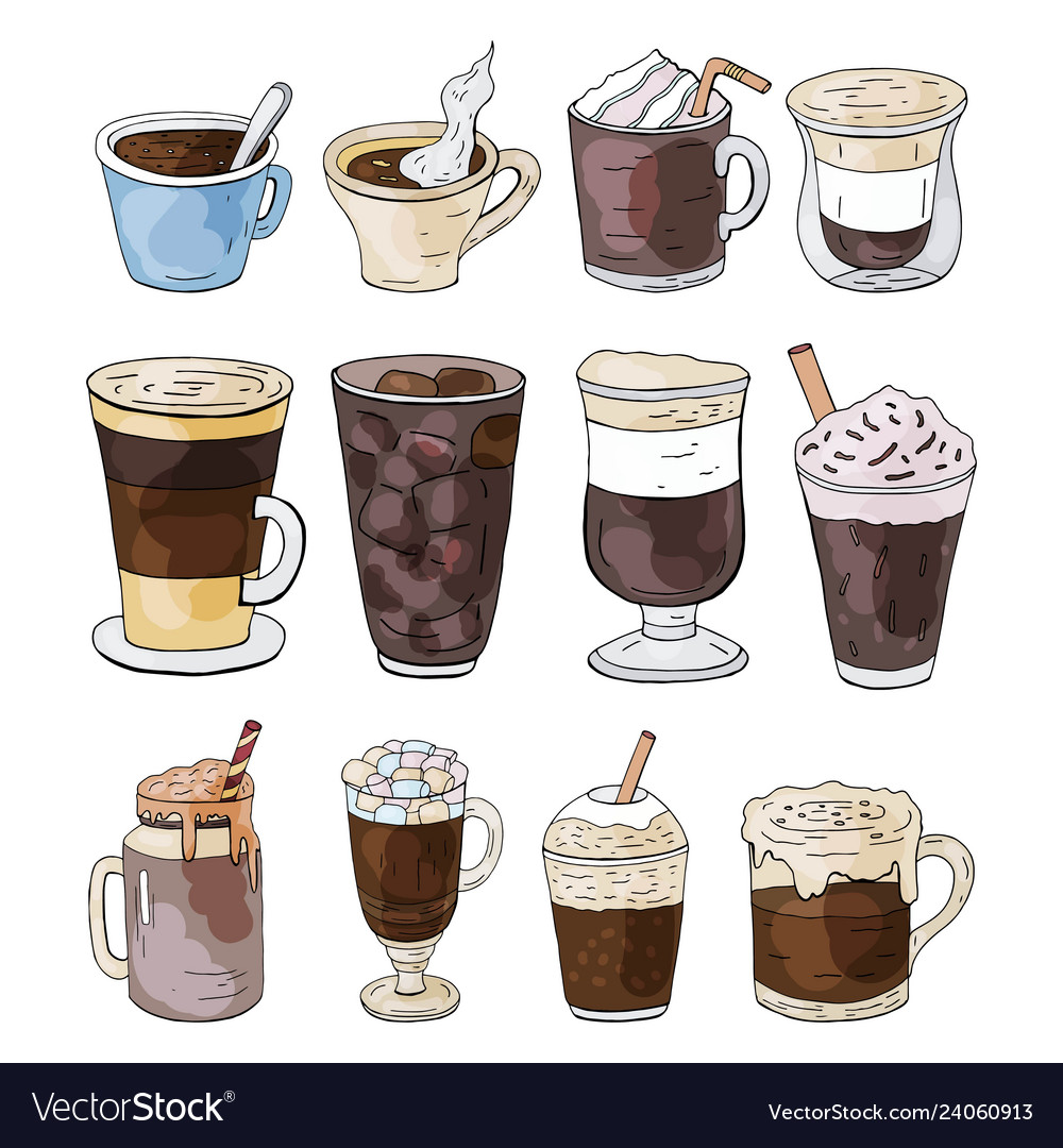 Set of hand drawn different types coffee Vector Image