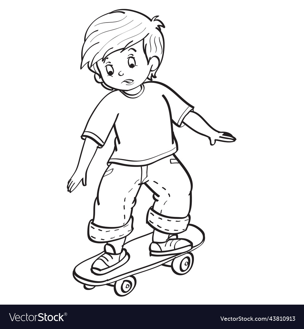 Sketch a boy carefully rides a skateboard Vector Image