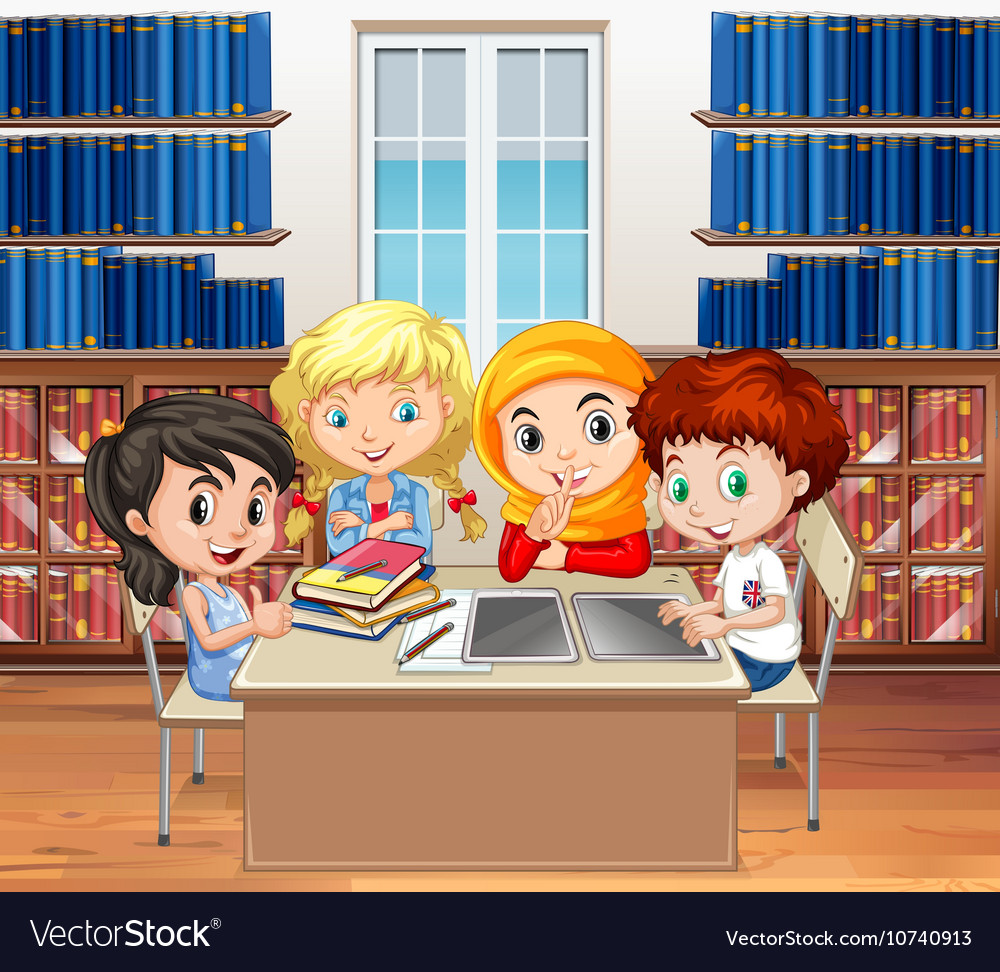 Students reading books in the library Royalty Free Vector