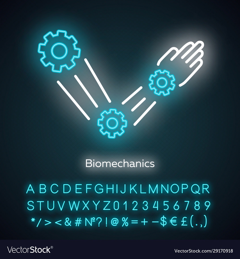 Biomechanics neon light icon studying and copying