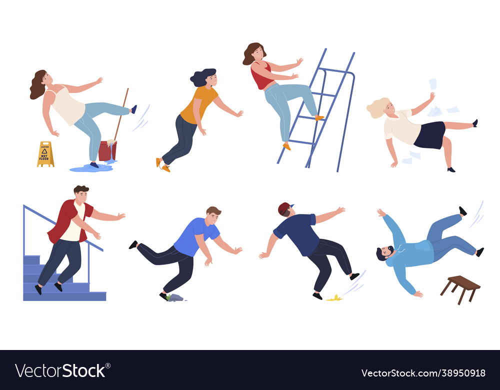 Collection falling people cartoon Royalty Free Vector Image