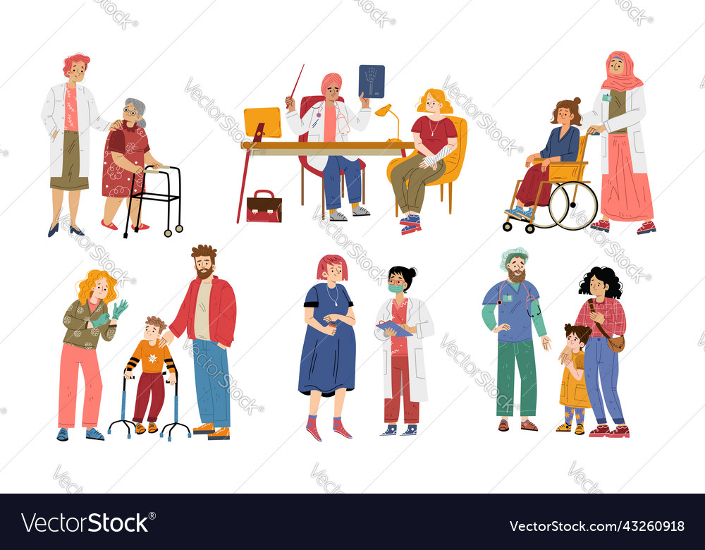 Doctors and patients in hospital Royalty Free Vector Image