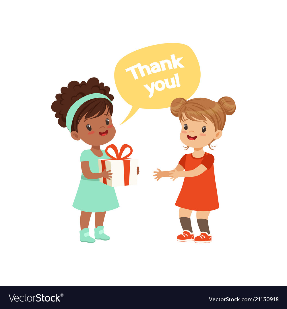 Girl thanking a friend for a gift kids good Vector Image