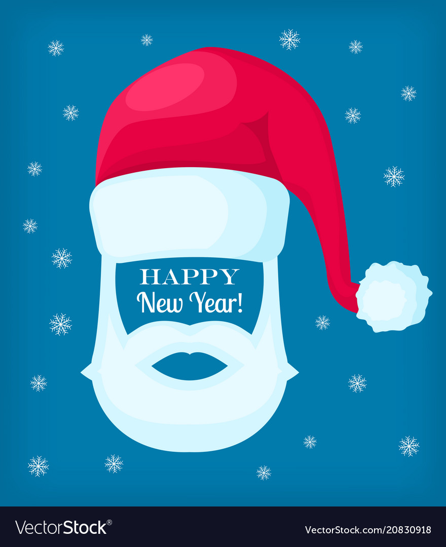 Happy new year santa claus cap and white beard Vector Image