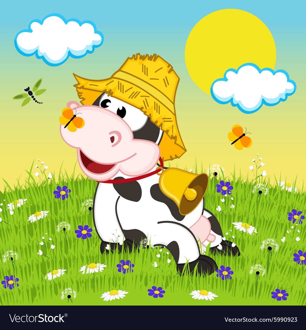 Cow resting on meadow Royalty Free Vector Image