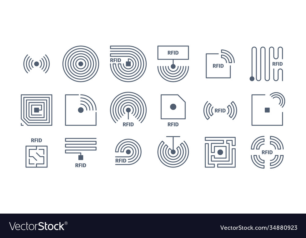 Rfid icons radio tagging chips identification Vector Image