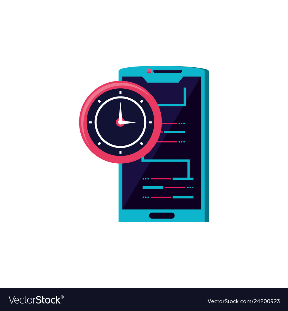 Smartphone device with time clock Royalty Free Vector Image