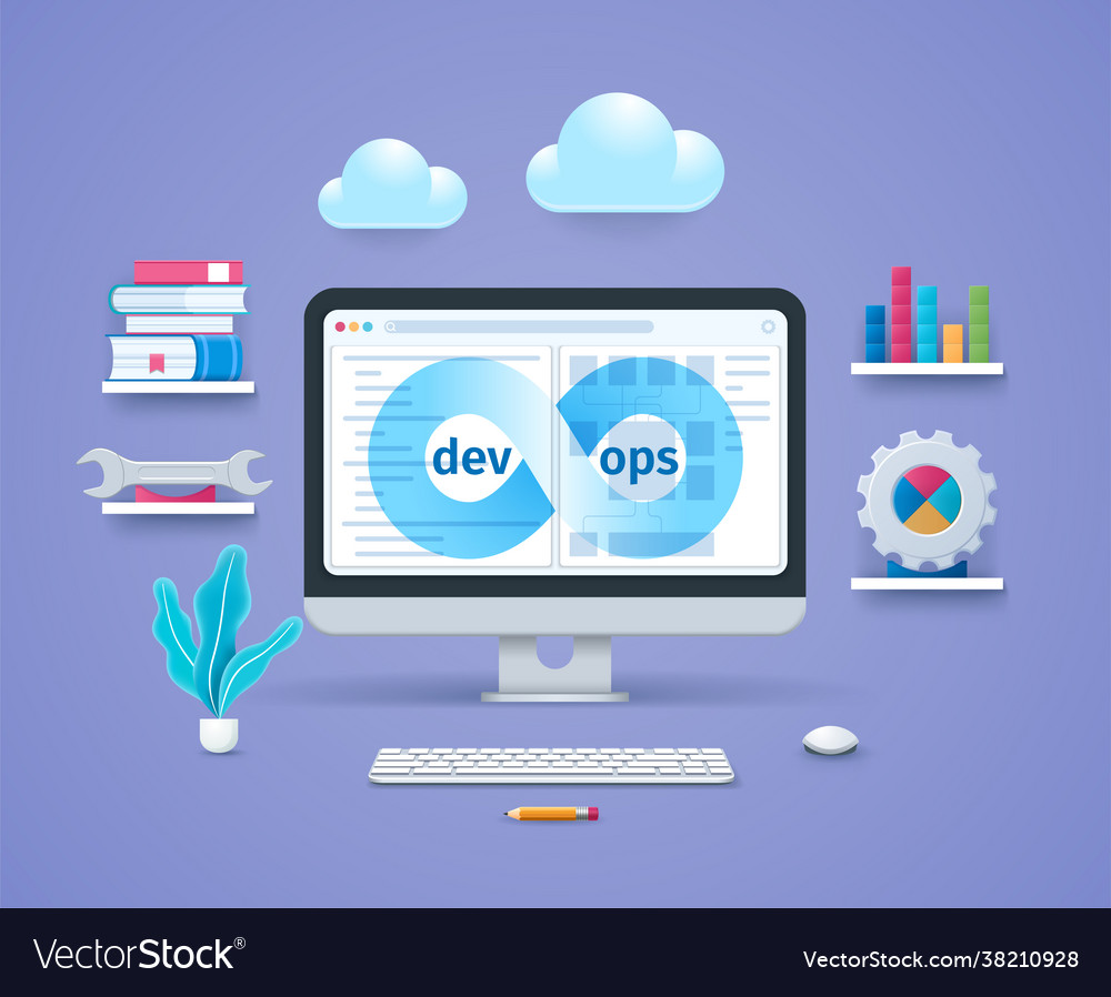 Enterprise devops in 3d style vector image Enterprise devops in 3d style