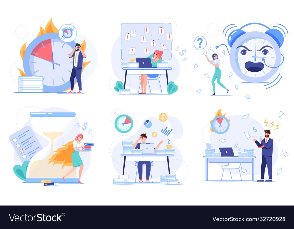 Failure deadline ineffective time management set Vector Image